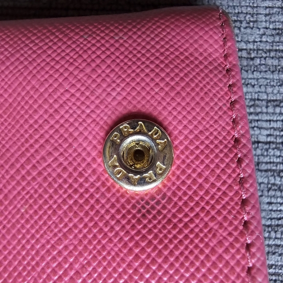 Prada Saffiano Leather Pink Ribbon Gold Long Wallet Guaranteed 100% Authentic - Picture 9 of 13